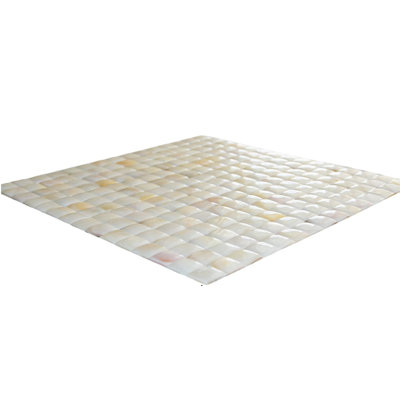 Carreau de galet à perle convexe crème CNK Tile - 12 po x 12 po Décoration de salle de bain en coquille naturelle polie - Forme convexe unique Résistant à l'humidité Installation facile - dosseret Aménagement intérieur - paquet de 1