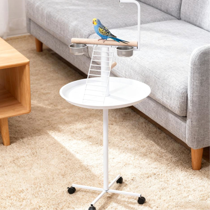Support à oiseaux facile à nettoyer avec plateau rond et roues, pour l'entretien des petits perroquets, roues en bois A, Interaction