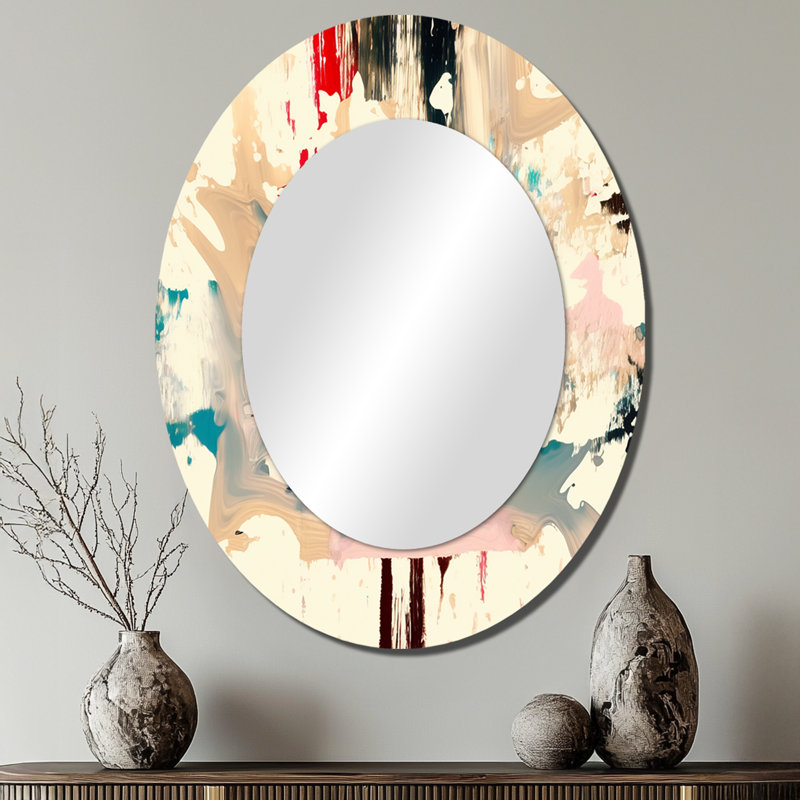 «Dancing Alone Minimal Abstract Paint II», miroir mural ovale blanc, 40 po x 30 po