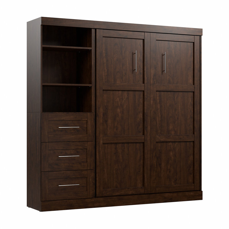 Arlex Murphy Bed with Shelving and Drawers, Chocolate, Queen