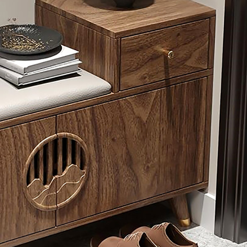 39.4in Multi-functional Shoe Storage Bench, Light Walnut