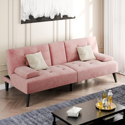 Futon de canapé 64 po avec 5 positions d'inclinaison et porte-gobelets latéraux
