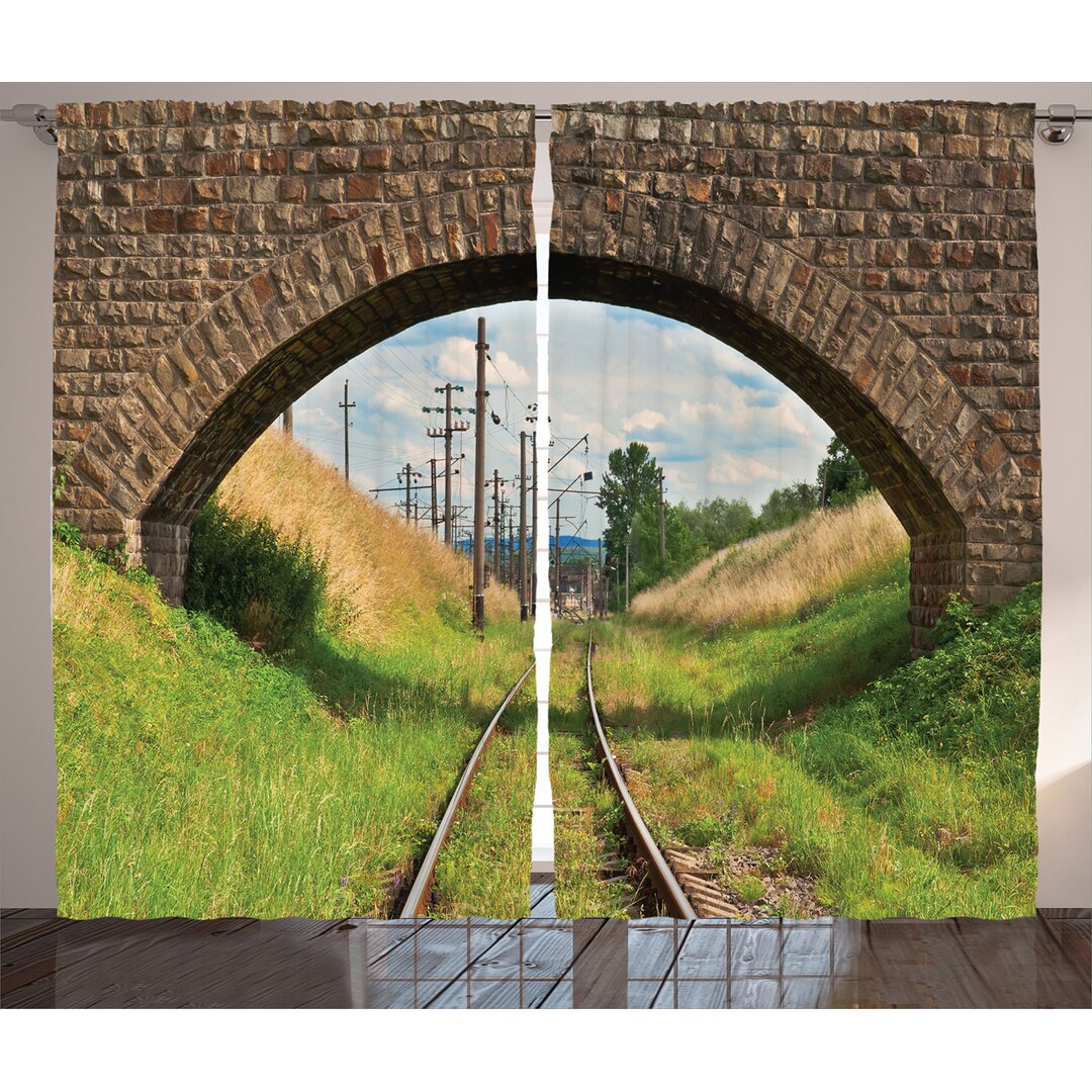 Rustikaler Vorhang, Brücke Eisenbahn Tranquil, Rustikal, Grün Braun