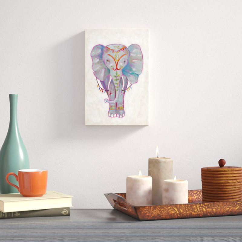 «Festival Elephant II», peinture sur toile, H 12 po x l 8 po