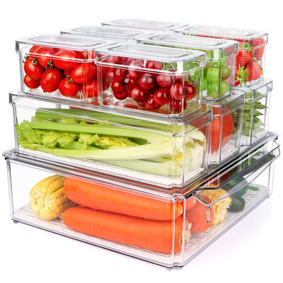Paquet de 10 paniers de rangement pour garde-manger avec couvercles, bacs de rangement pour réfrigérateur, transparents