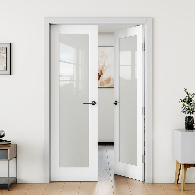 Portes en bois massif en verre givré à 1 dalle double sans cadre ni quincaillerie, 60 po x 80 po