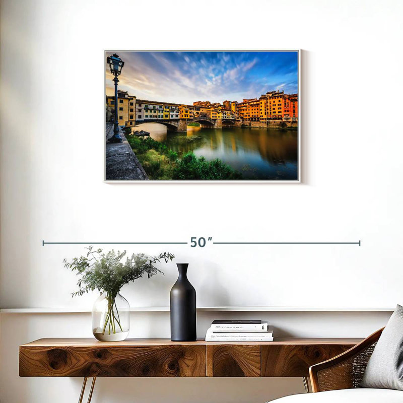 Ponte Vecchio, paysage fluvial, Cadre flottant blanc, 31 po x 21 po