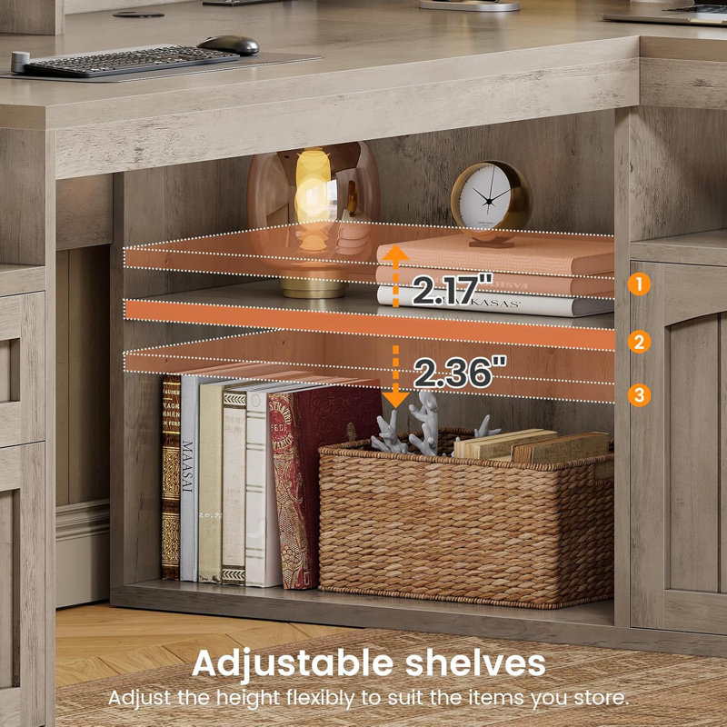 Bureau en L 63 po avec tiroirs, bureau d'ordinateur de coin Farmhouse, Gray/Gray