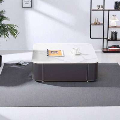 Square rock panel coffee table living room