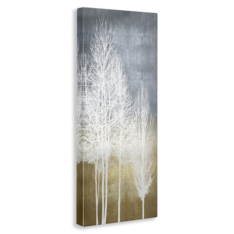 «Tall Tree Line Bare White Trees Over Abstract» par - impression, H 48 po x l 20 po