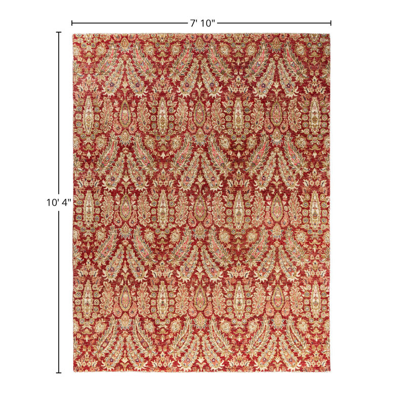 Handmade Red Wool Rectangular Area Rug, 7' 10" x 10' 4"