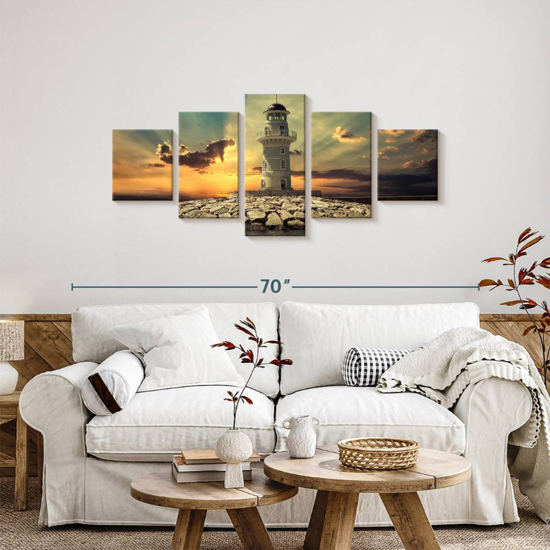 Sunset Behind Lighthouse, 24" H x 55" W