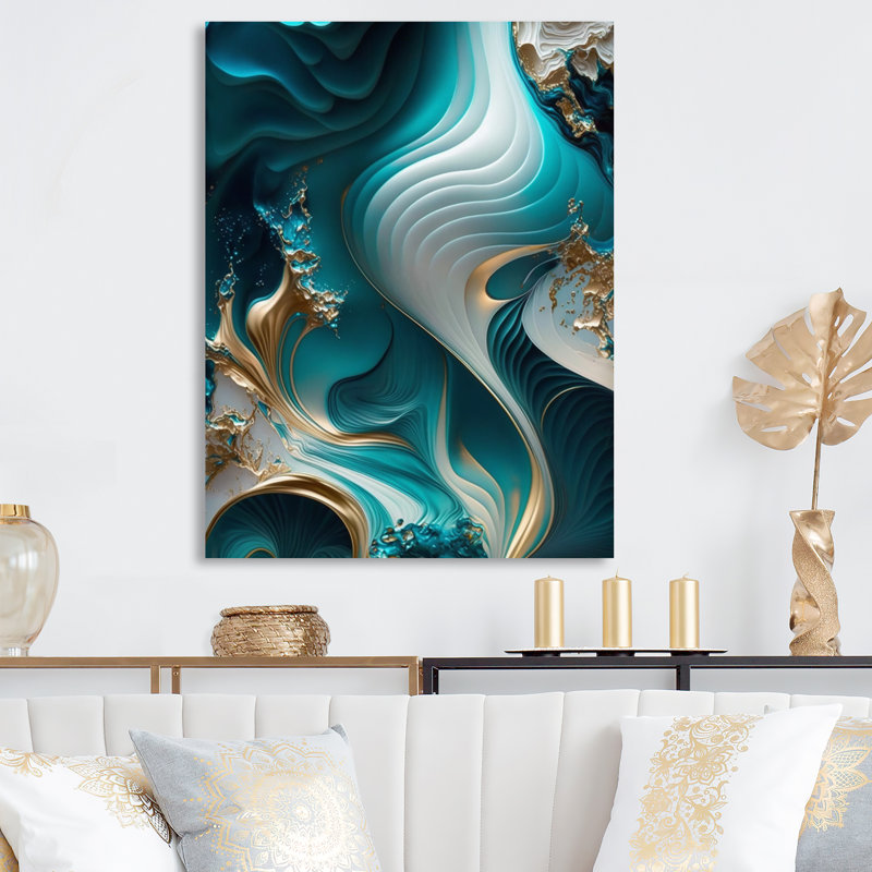 Géode abstraite turquoise II, reproduction sur métal, H 20 po x l 12 po