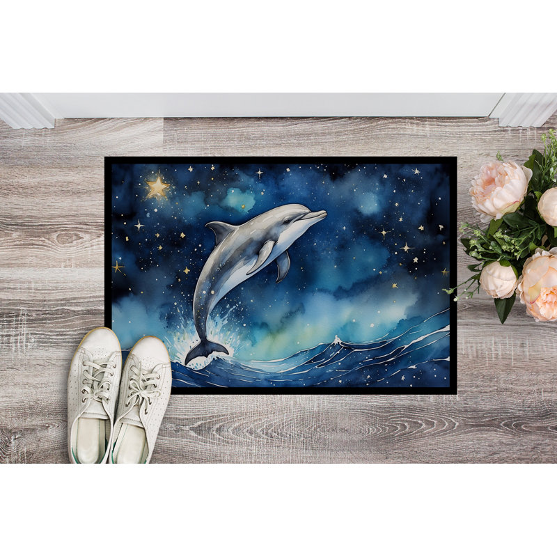 Paillasson Dolphin in a Starry Sea, L 18 po x L 27 po