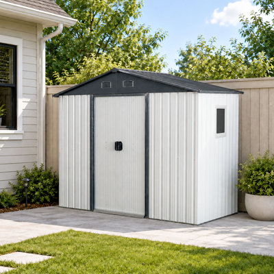 Remise de rangement extérieure 8 x 4 en métal avec fenêtre blanche et noire
