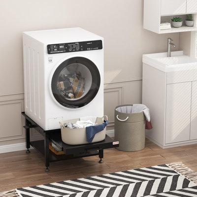 27" Washer Dryer Pedestals - 16" Height Laundry Stand with Pullout Shelf, Drain Pan, 1000 lbs Capacity, Black