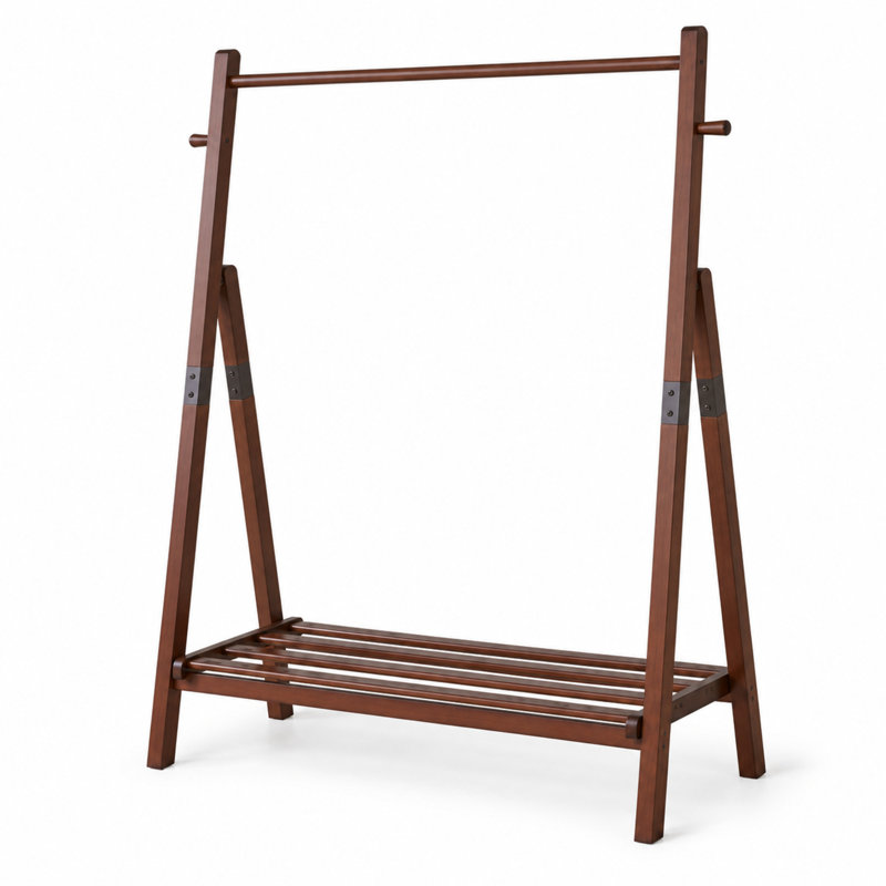 Portant pliable en pin massif avec tablette de rangement, 39,37 po + noyer