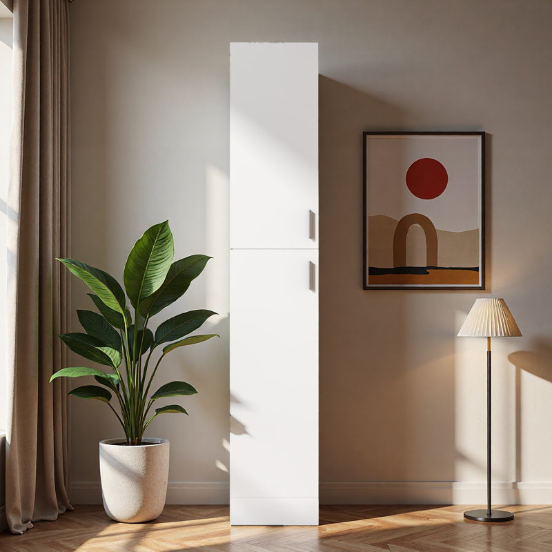 Armoire autoportante blanche avec deux portes, grand garde-manger avec tablettes fixes pour la salle à manger, le salon ou le bureau