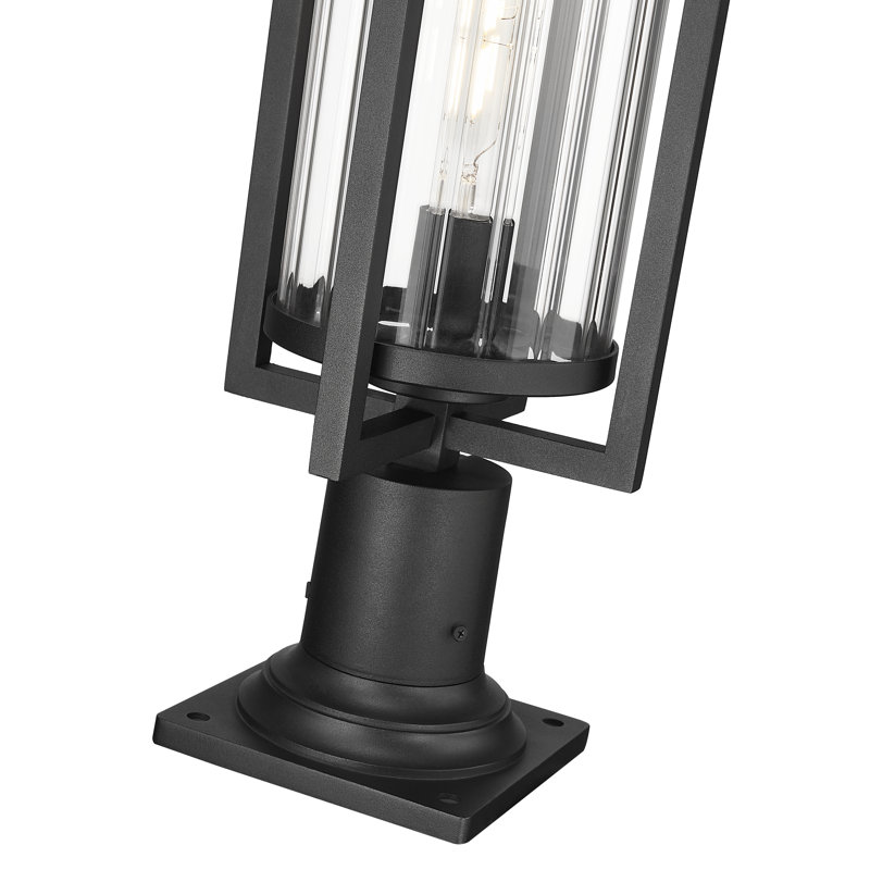 Aura 27.75" Black Aluminum Outdoor Pier Light with Ribbed Glass