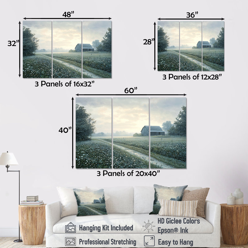 Barn Farm Photo Morning Dew - ensemble de reproductions d'art mural de ferme, Toile tendue, H 28 po x l 36 po x P 1 po