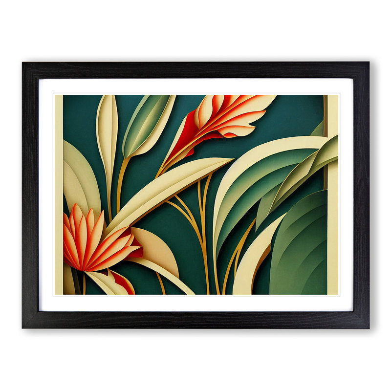 Head Turning Flowers Deco - Single Picture Frame Print, 46cm H x 64cm W x 2cm D, Black