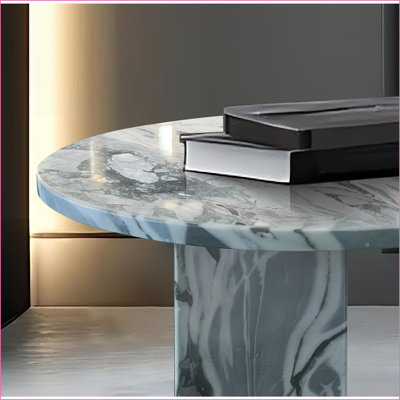 Table basse en marbre gris naturel bleu pour le salon, finition polie, 17,7 x 15,8 pouces, compatible avec les espaces
