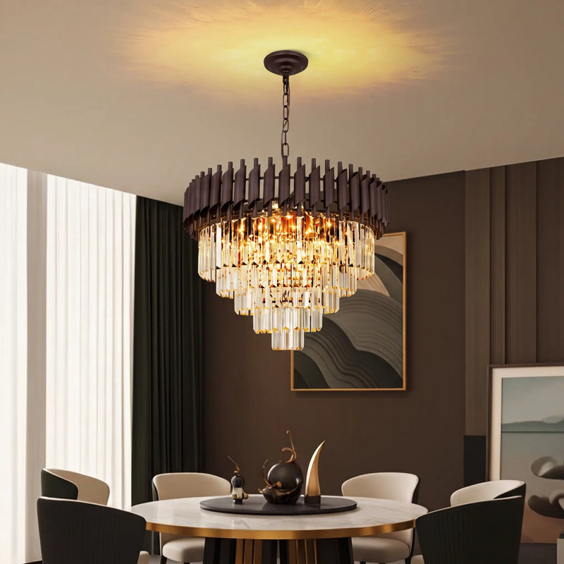 Lustre en cristal à 8 lumières Prempal, Bronze