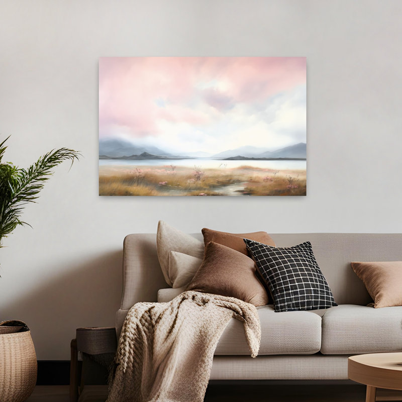 «Pink Skies Dreamy Tranquil», art contemporain, H 32 po x l 48 po