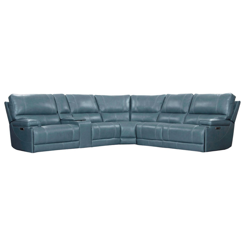 Adlan 127" Wide Leather Match Symmetrical Modular Corner Sectional, Verona Azure