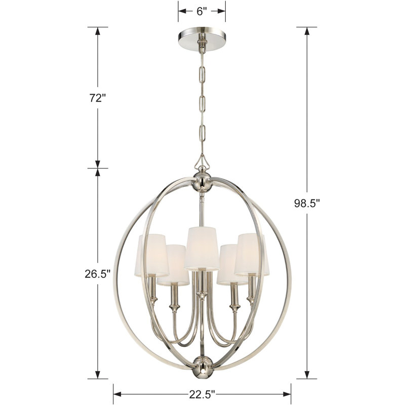 Sylvan 5 - Light Chandelier, Polished Nickel