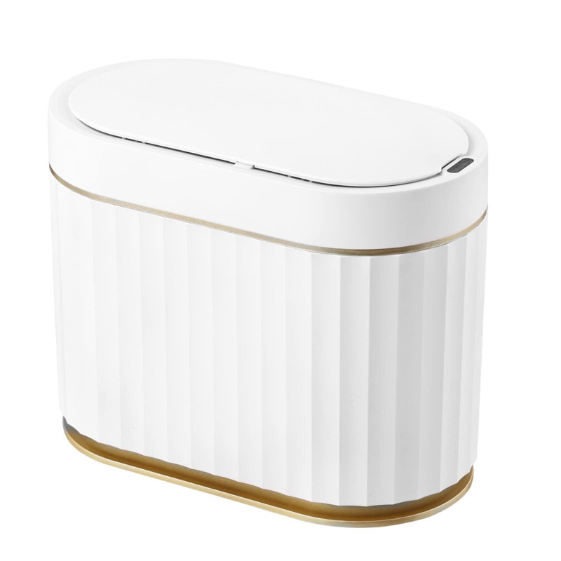 White and Gold Touchless Motion Sensor Desktop Trash Can