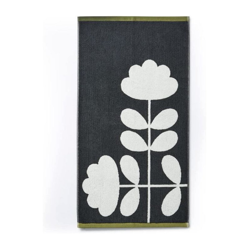 Cut Stem Moss/Charcoal Bath Mat, Floral, Black