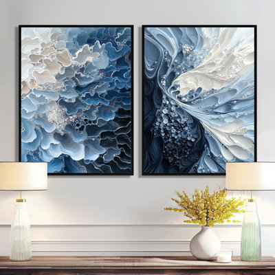«Abstract Sea Breeze Waves I», art mural toile côtière, 2 pièces nautiques