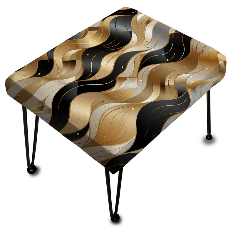 Repose-pieds rectangulaire or et blanc Champagne Waves