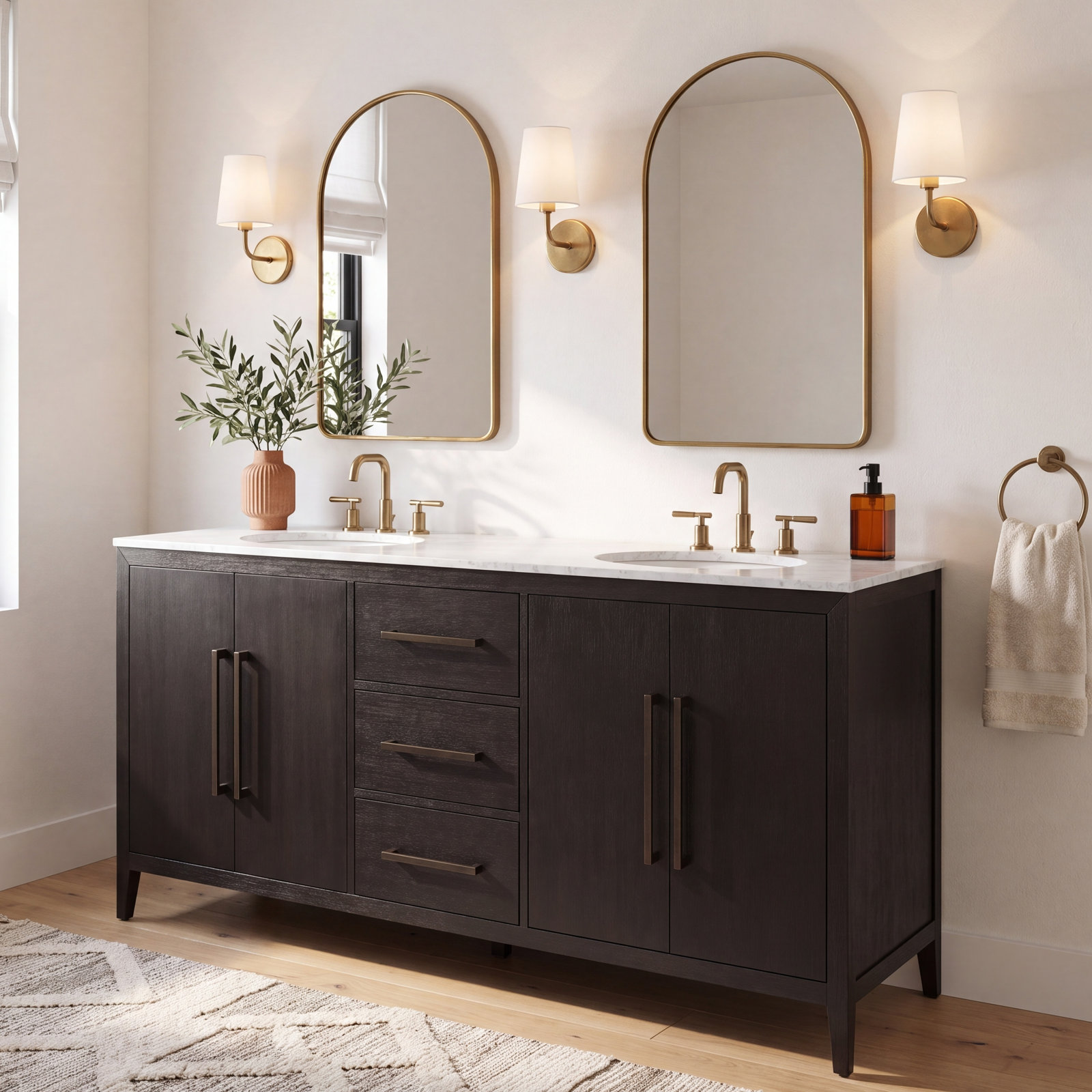 Alsup 72" Acacia Double Bathroom Vanity, Wire Brushed Dark Oak