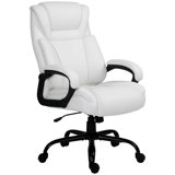Computer Desk Chair with PU Leather  Upholstery, Adjustable Height and Swivel Wheels, White