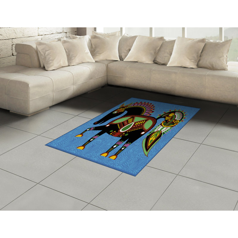 Ethnic High Density Long Fiber Poly Threads Decorative Area Rug Carpet, Rectangle 4' x 5'8"