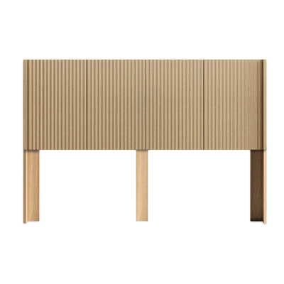 Natural Oak Wood Headboard, King Size Wall Mounted Fluted Panel Wingback, Modern Style, 3D Carving, Comfortable And Fashionable Wingback Headboard For Bed, Oak, , Easy To Put Together, Build