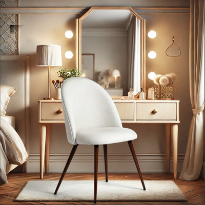 Élégant fauteuil de coiffeuse rembourré avec des pieds en métal de noyer à haut dossier pour le maquillage de la chambre à coucher et le salon