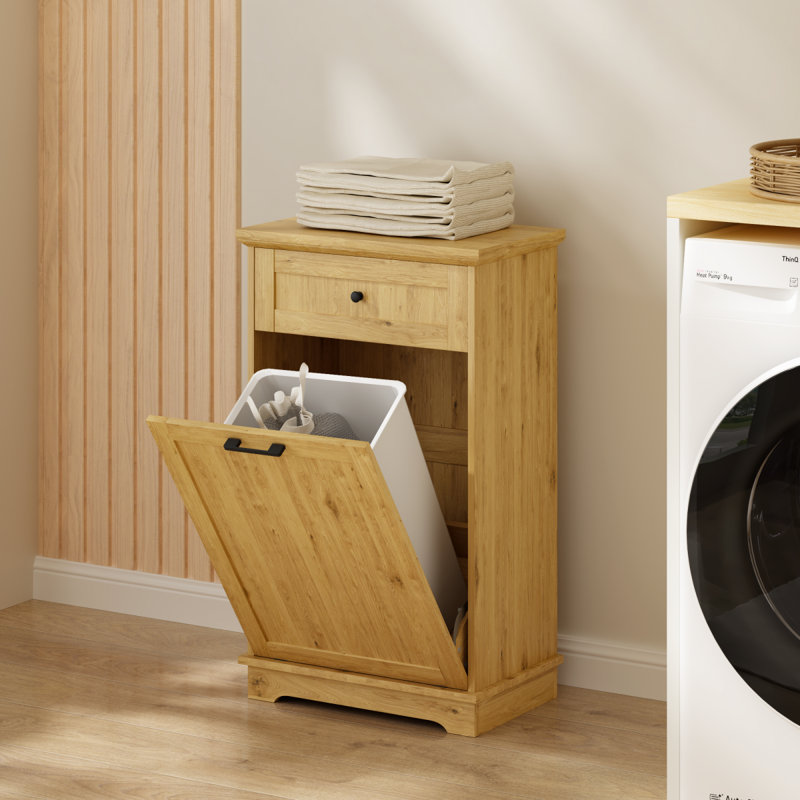 Armoire à ordures inclinable 10 gallons avec poubelle en bois autoportante avec tiroir escamotable et support pour poubelle pour cuisine / salon (naturel)
