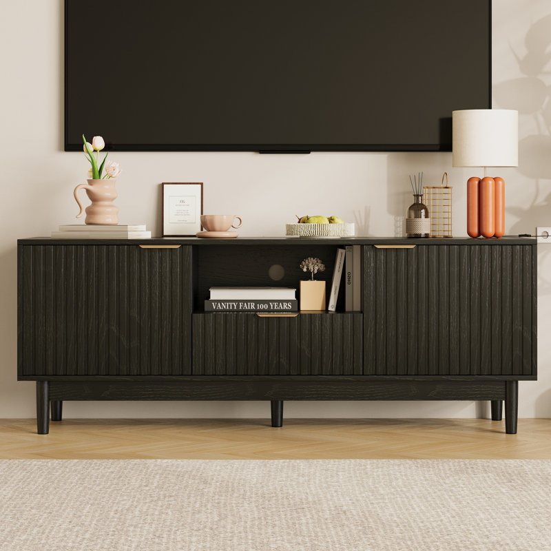 Fluted Tv Stands For Living Room With Mount,Modern Entertainment Center For Tvs Up To 80 Inches,Tv Console With Fluted Door Cabinets And Open Shelves For Living Room Bedroom