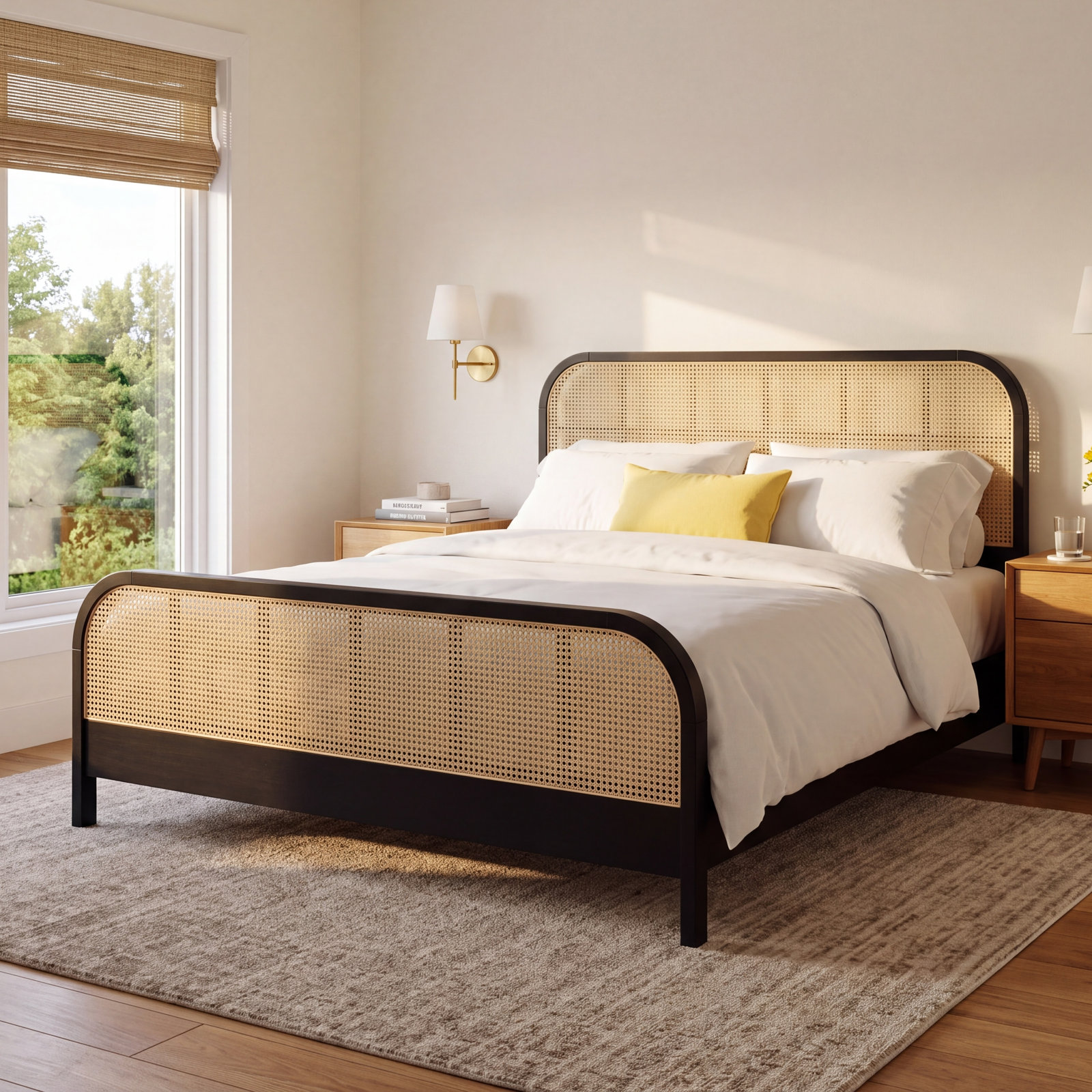 Cane Platform Bed, Black, King
