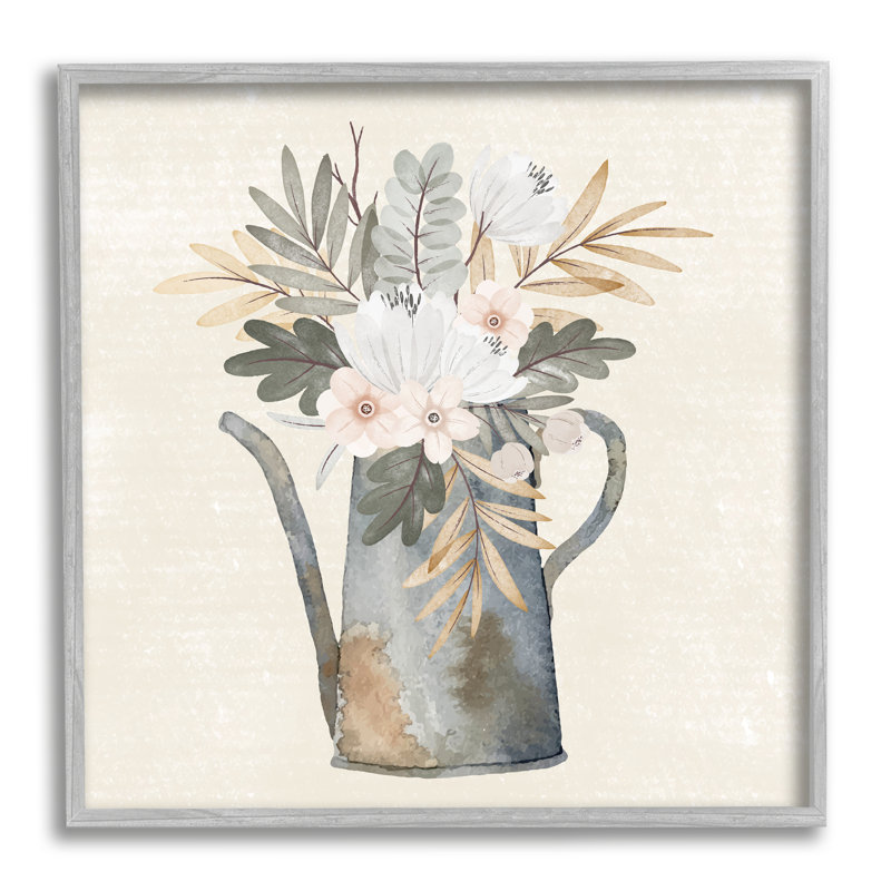 Arrosoir patiné, fleurs de jardin - cadre flottant, impression sur bois, L 12 po x H 12 po x P 1,5 po