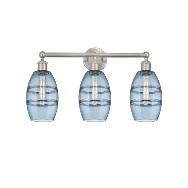 Kusham 3 - Light Dimmable Vanity Light, Brushed Satin Nickel, Princess Blue