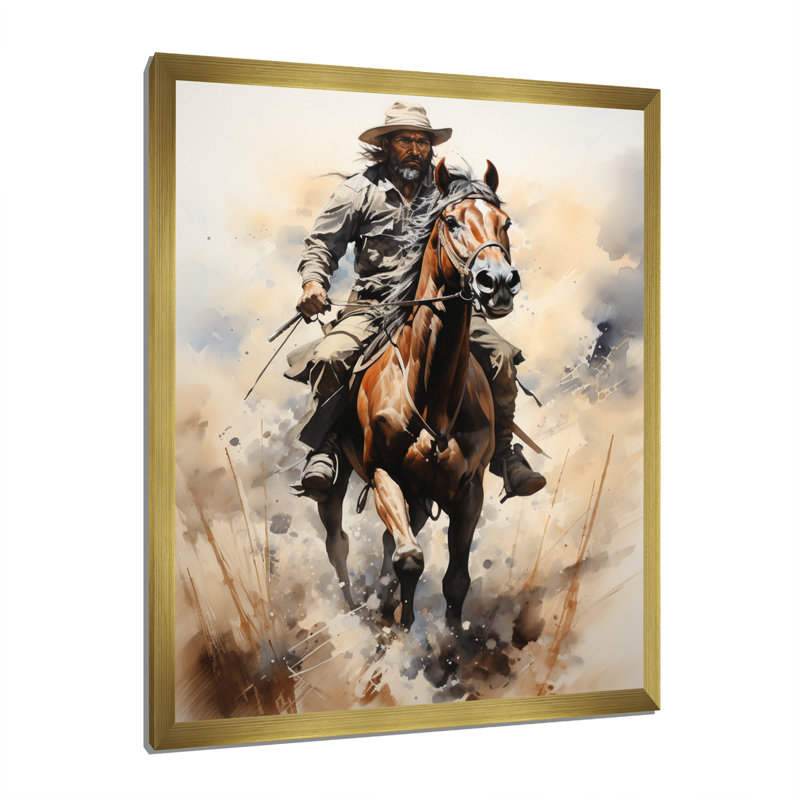 Keili Cowboy Prairie Wind I - Cowboys, art mural, H 32 po x l 24 po, Encadrement doré