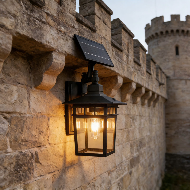 Solar Wall Lantern Outdoor, Clear Glass And Aluminum Gld