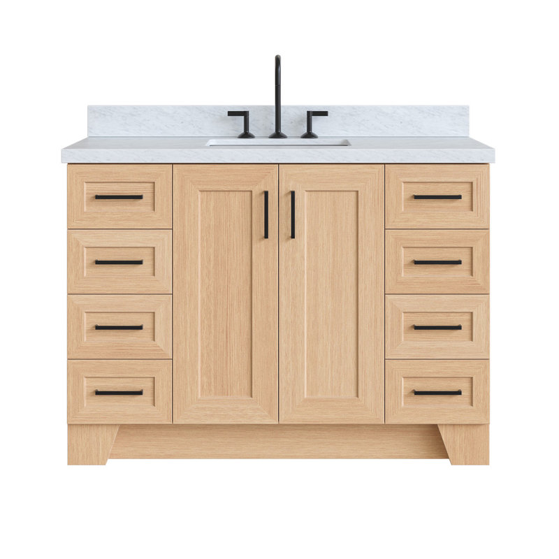 Freitas 48'' Solid Wood Single Bathroom Vanity, Rectangle, Natural Oak, Carrara Marble