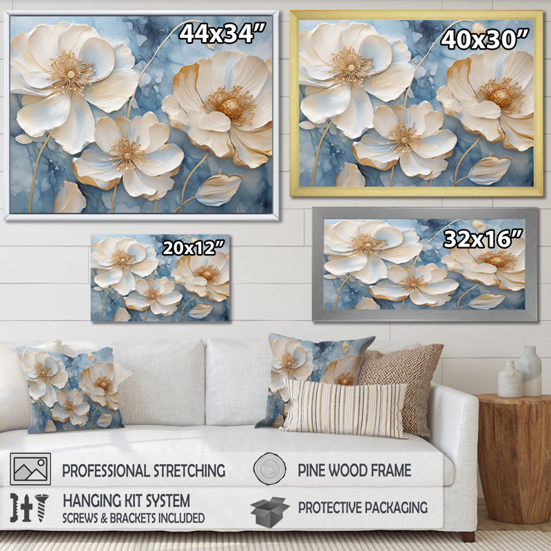 " Floral Delights In Ranunculus ", White Floater Framed, 24" H x 32" W