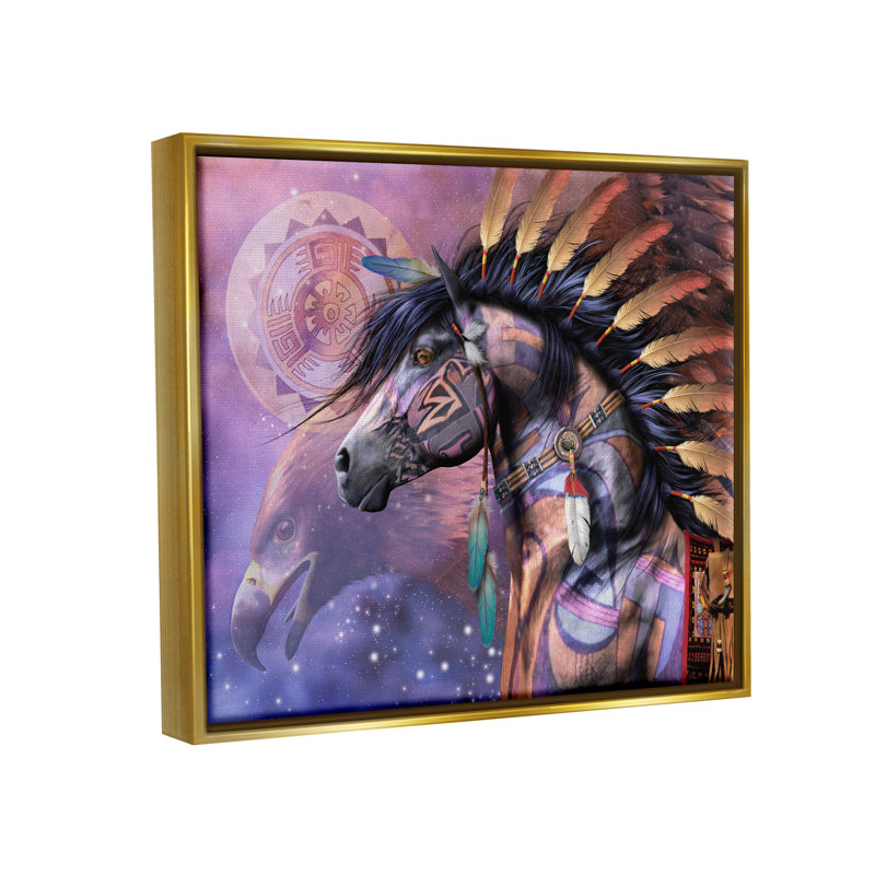 Shaman Native Horse, reproduction d'art sur toile, H 25 po x l 31 po x P 1,7 po, Cadre flottant métallique doré