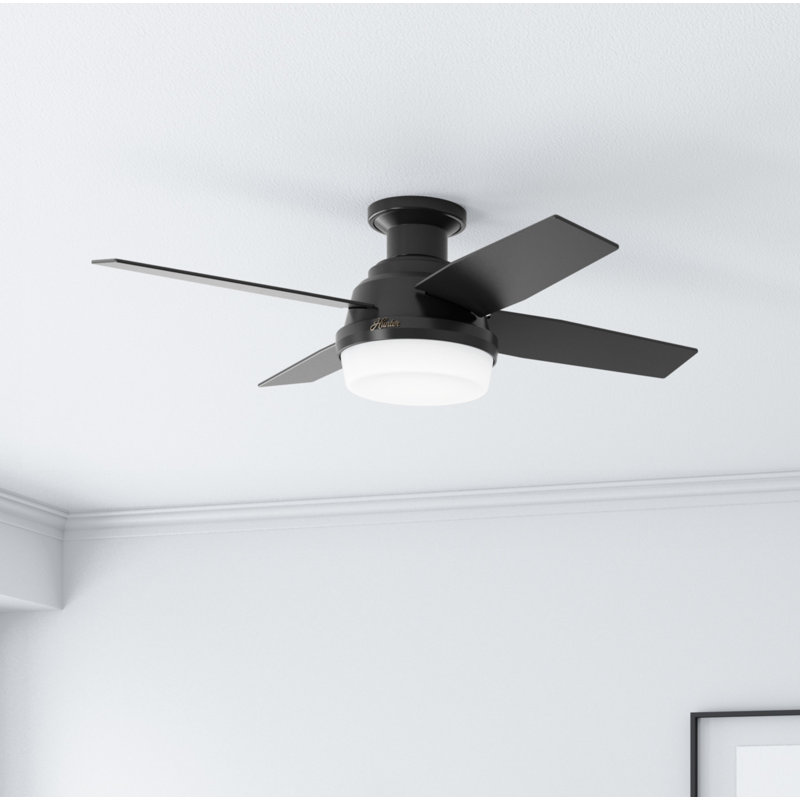 44" Dempsey 4 - Blade Outdoor Flush Mount Ceiling Fan with Light Kit Included, Matte Black